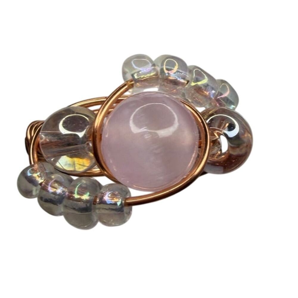 Pink Selenite ring copper handmade colored gemstone size 9